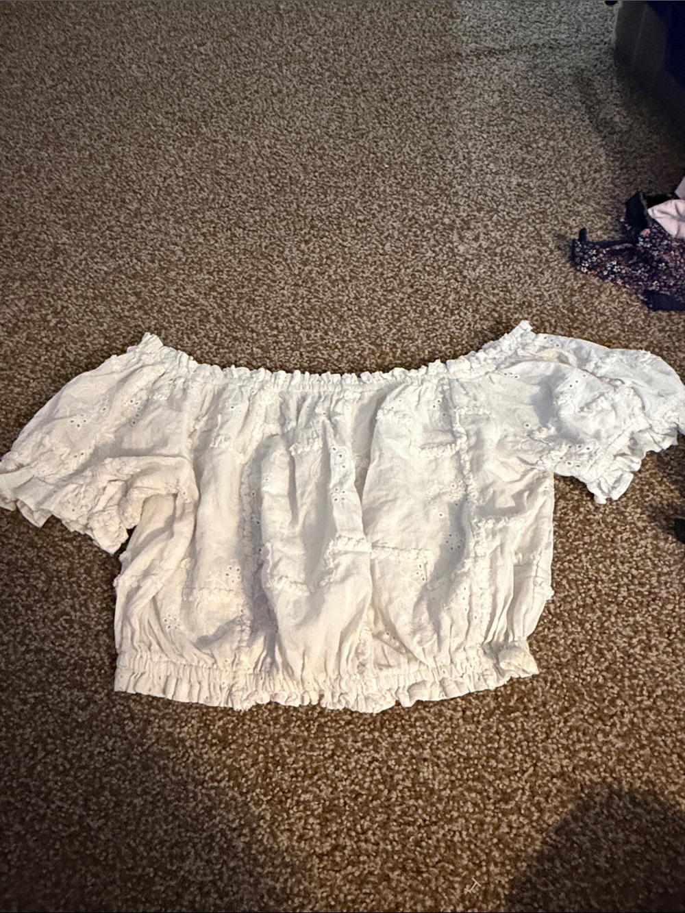 Ocean Drive White Off-Shoulder Eyelet Crop Top